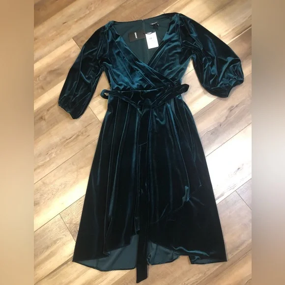 Dkny Dresses | Dkny Forest Green Velvet Faux Wrap Dress | Color: Green | Size: 12 | Alaskagrown87's Closet